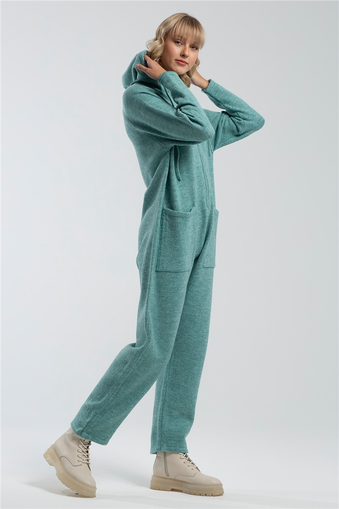 Nisan Reglan Kol Kapşonlu Triko Tulum  MİNT YEŞİLİ  TT2962-Z