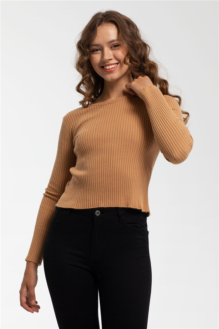 Nisan Sırt Dekolteli Triko Kazak  CAMEL  TT3236-Z
