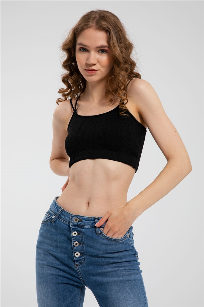 Nisan Sırtı Çapraz Askılı Triko Crop  SİYAH  TT3112-Z