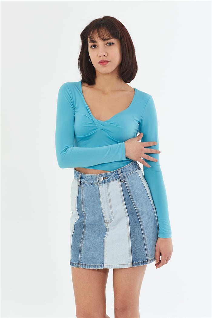 Nisan UZUN KOLLU BLUZ  AQUA  N22-1356