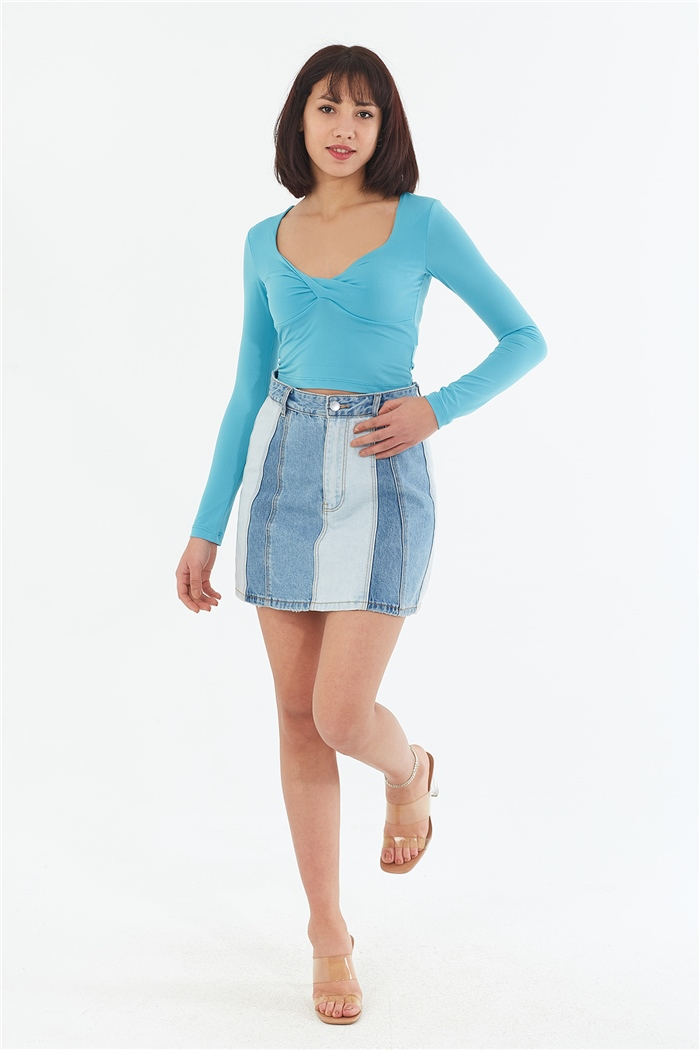 Nisan UZUN KOLLU BLUZ  AQUA  N22-1356