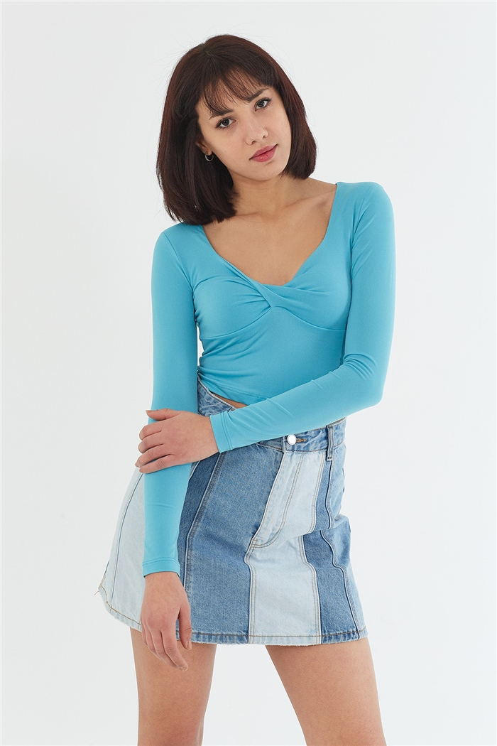 Nisan UZUN KOLLU BLUZ  AQUA  N22-1356