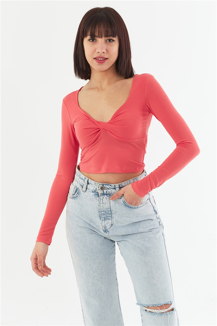 Nisan UZUN KOLLU BLUZ  CORAL  N22-1356