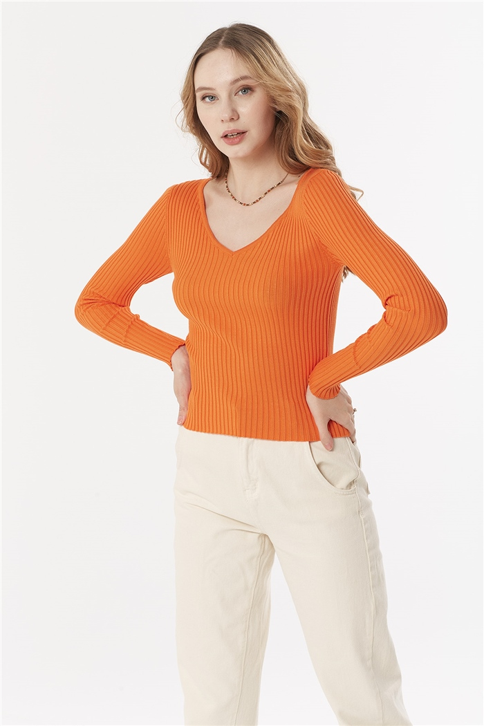 Nisan V Yaka Triko Kazak  ORANJ  TT3413-Z