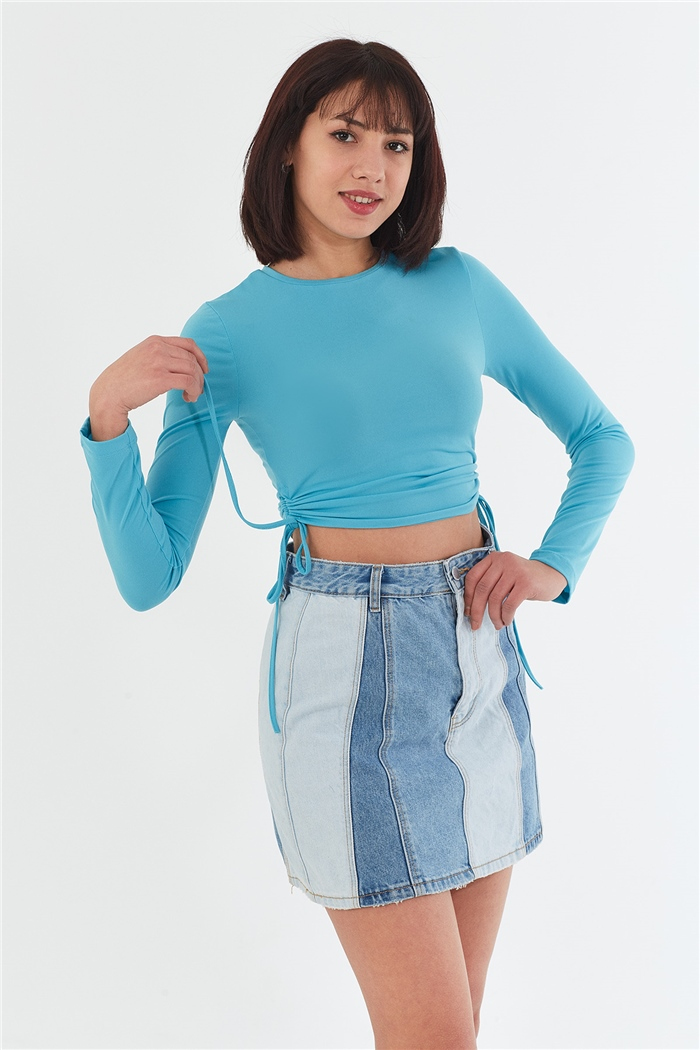 Nisan YAN BİYE DETAYLI BLUZ  AQUA  N22-1353