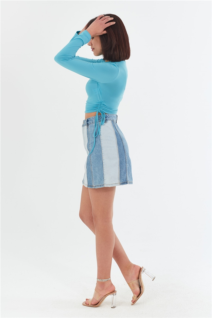 Nisan YAN BİYE DETAYLI BLUZ  AQUA  N22-1353