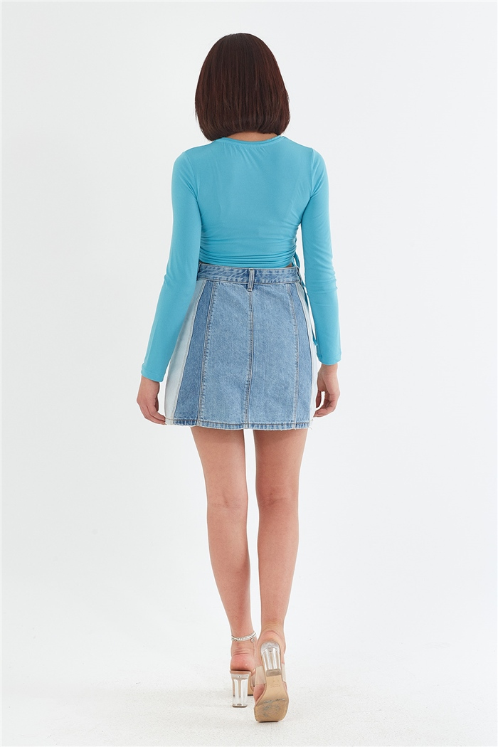 Nisan YAN BİYE DETAYLI BLUZ  AQUA  N22-1353
