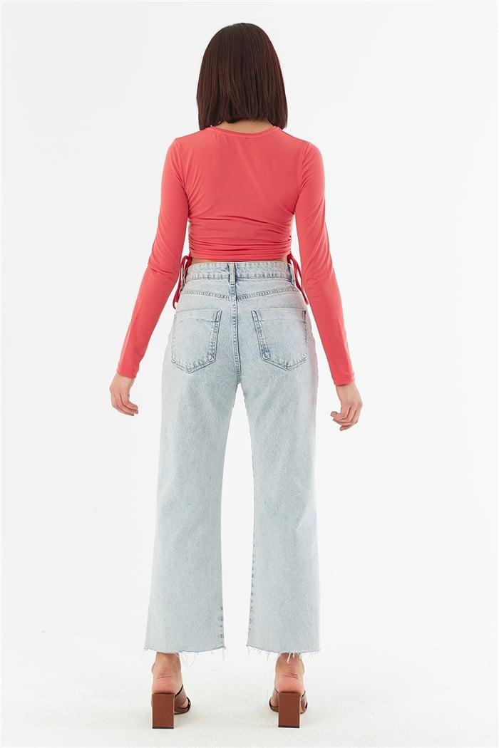 Nisan YAN BİYE DETAYLI BLUZ  CORAL  N22-1353