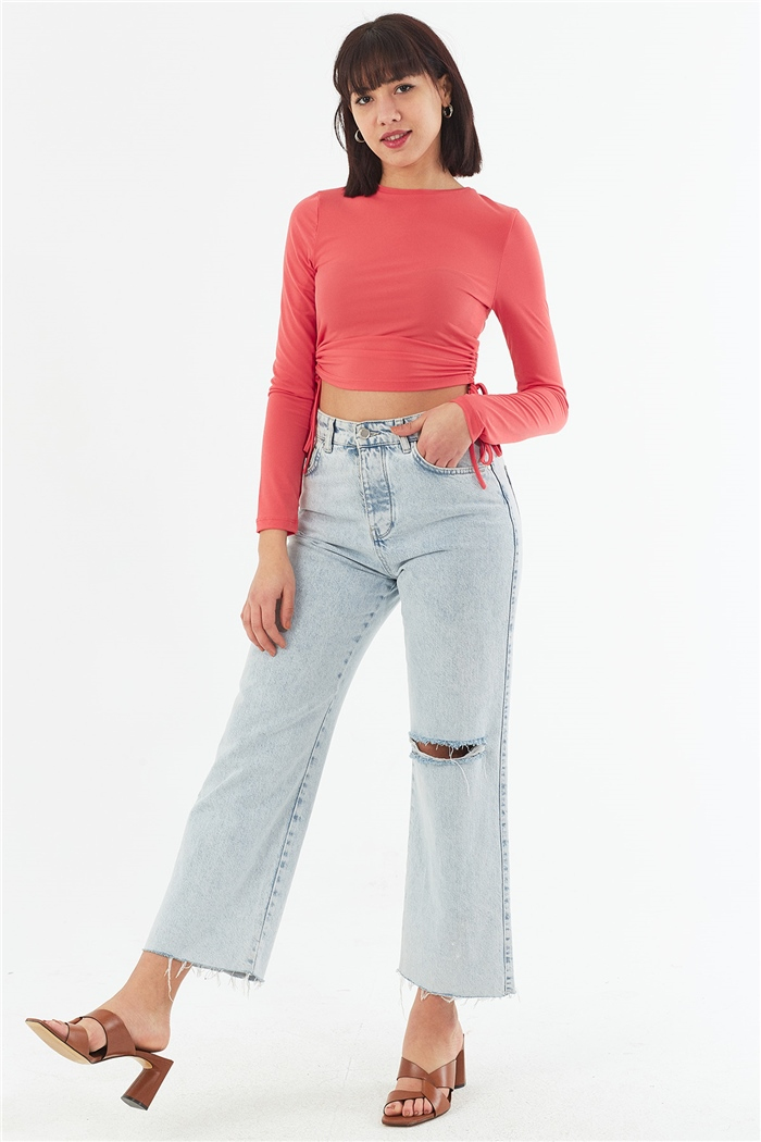 Nisan YAN BİYE DETAYLI BLUZ  CORAL  N22-1353