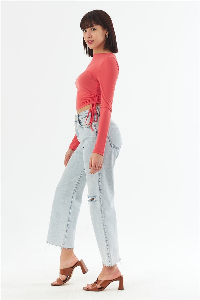 Nisan YAN BİYE DETAYLI BLUZ  CORAL  N22-1353