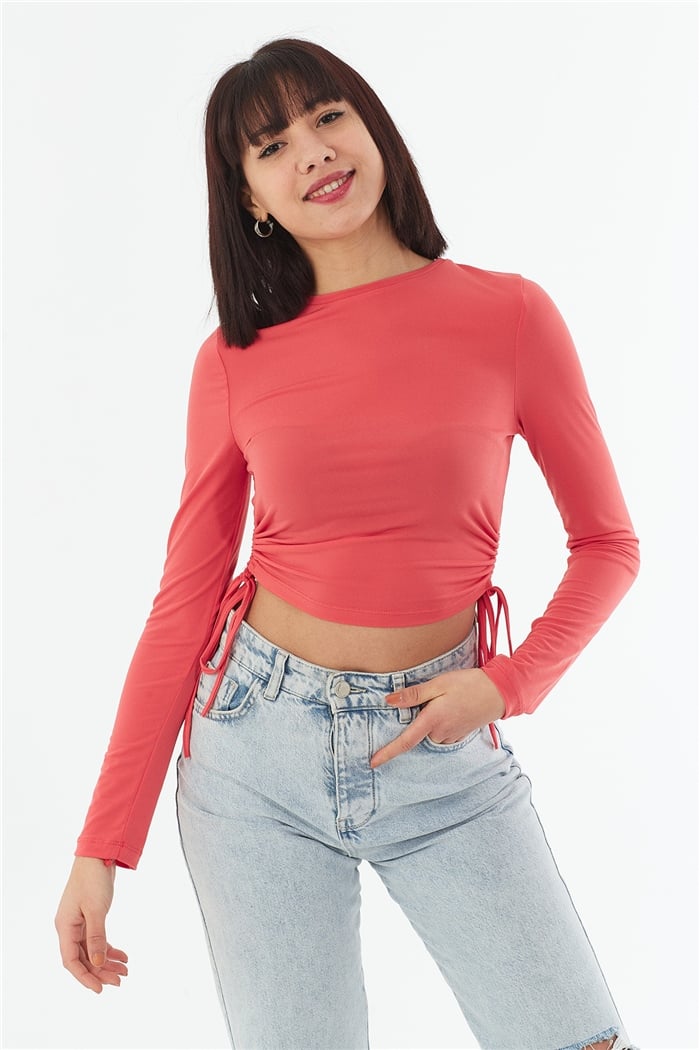 Nisan YAN BİYE DETAYLI BLUZ  CORAL  N22-1353