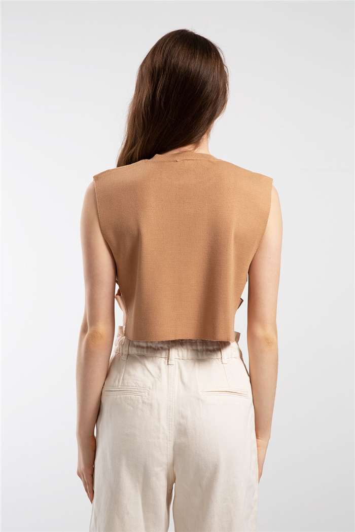 Nisan Yanları Şeritli Triko Bluz  CAMEL  TT2432-S