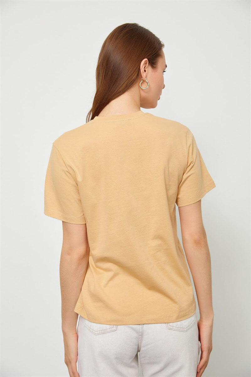 Bej Baskılı Kısa Kol T-ShirtST060S71190021
