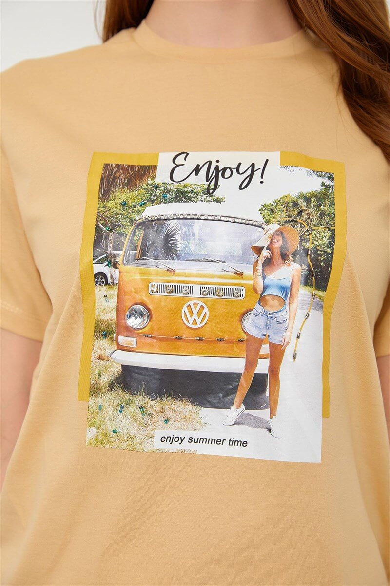 Bej Baskılı Kısa Kol T-ShirtST060S71190021