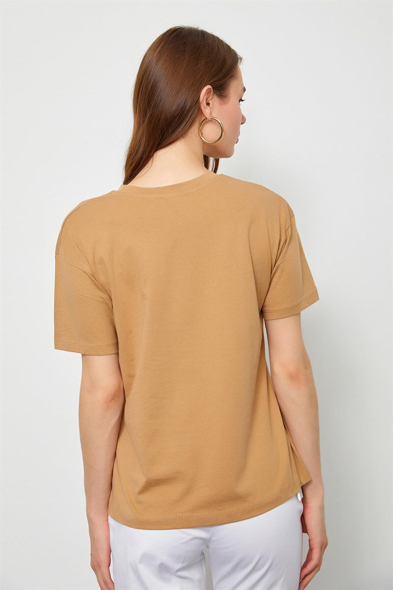 Bej Bisiklet Yaka Basic T-ShirtST060S71190014