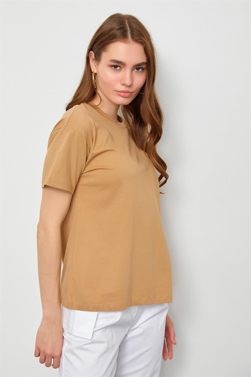 Bej Bisiklet Yaka Basic T-ShirtST060S71190014
