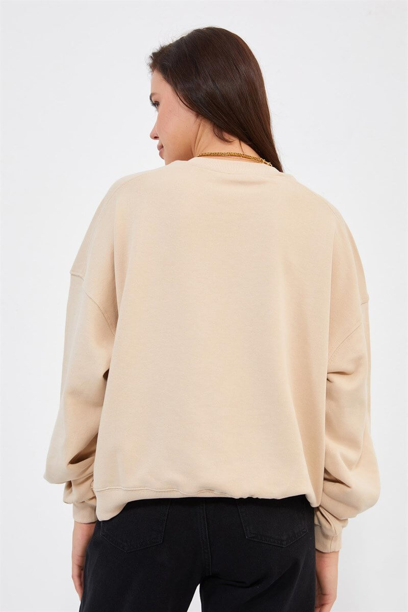 Bej Bisiklet Yaka Oversize S-ShirtST040W72011004