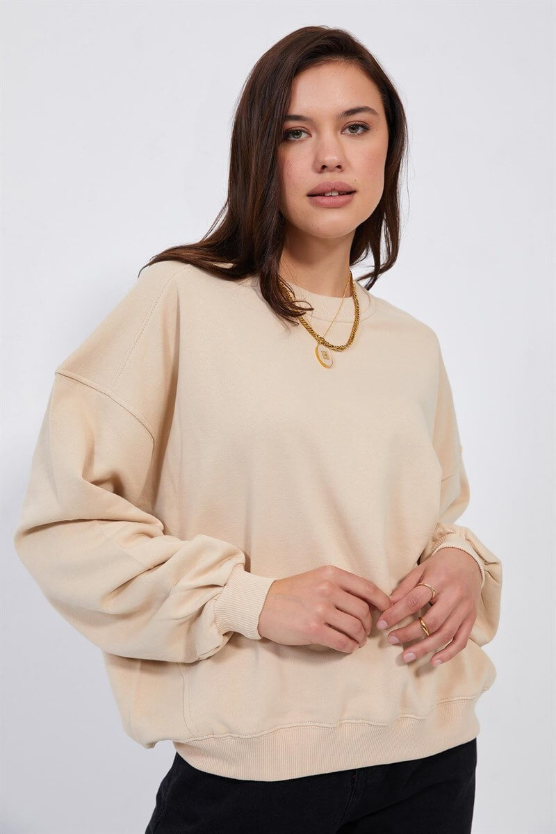 Bej Bisiklet Yaka Oversize S-ShirtST040W72011004