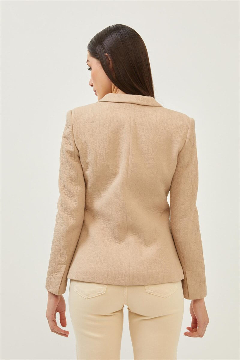 Bej Gold Düğme Detaylı Tek Düğmeli Kruvaze Blazer CeketST070S90379001