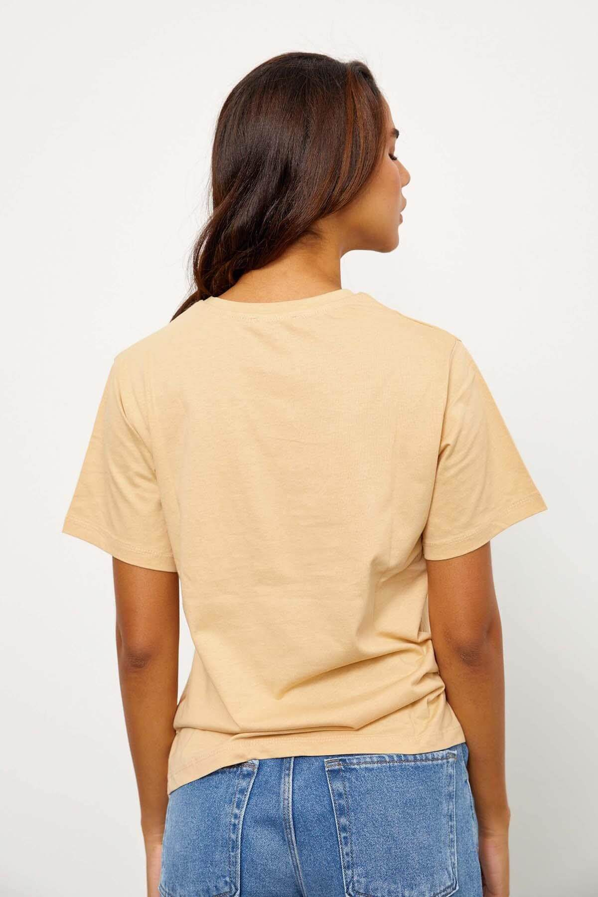 Bej Kısa Kol Baskılı T-ShirtST060S71243003