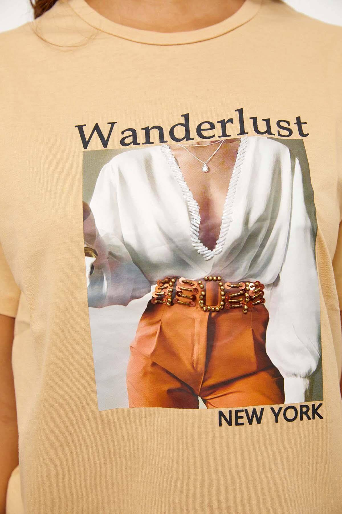 Bej Kısa Kol Baskılı T-ShirtST060S71243003
