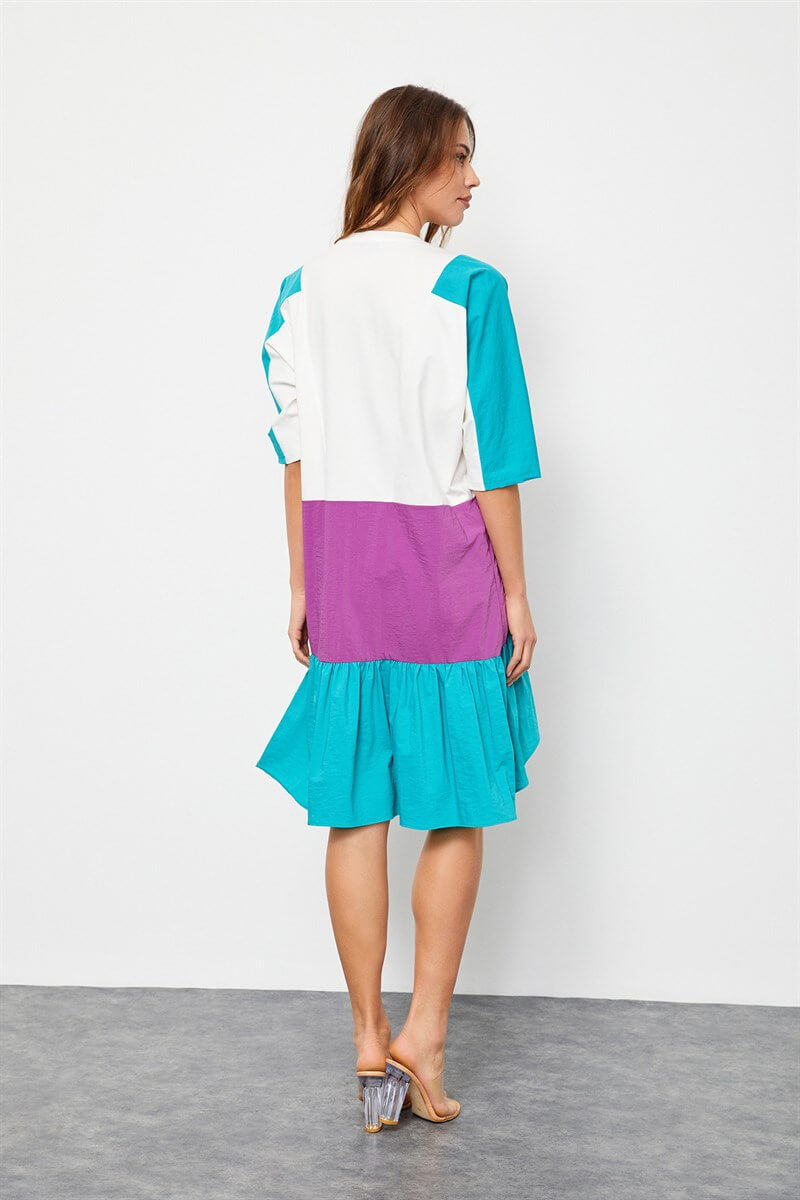 Ekru-Atlantis Color Block Rahat Kesim ElbiseST060S4010041