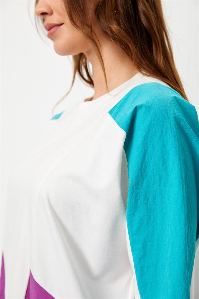 Ekru-Atlantis Color Block Rahat Kesim ElbiseST060S4010041