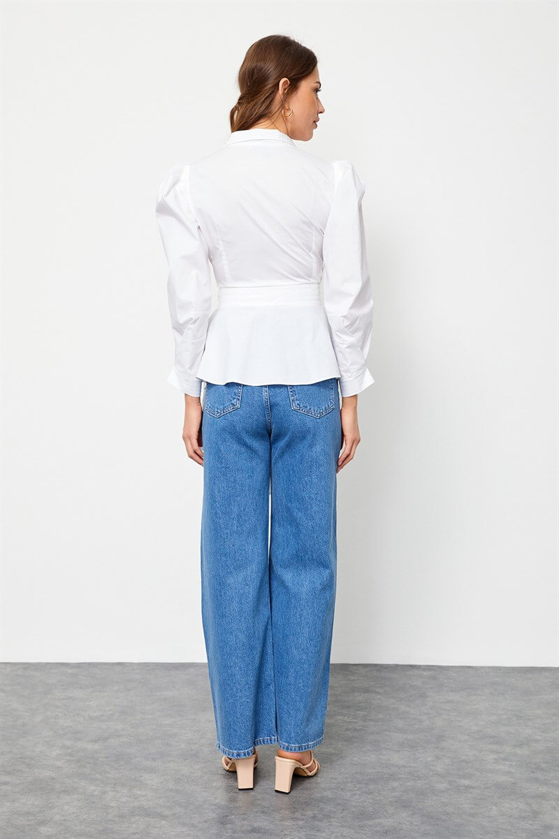 Ekru Bağcık Detaylı Poplin BluzST060S3051901