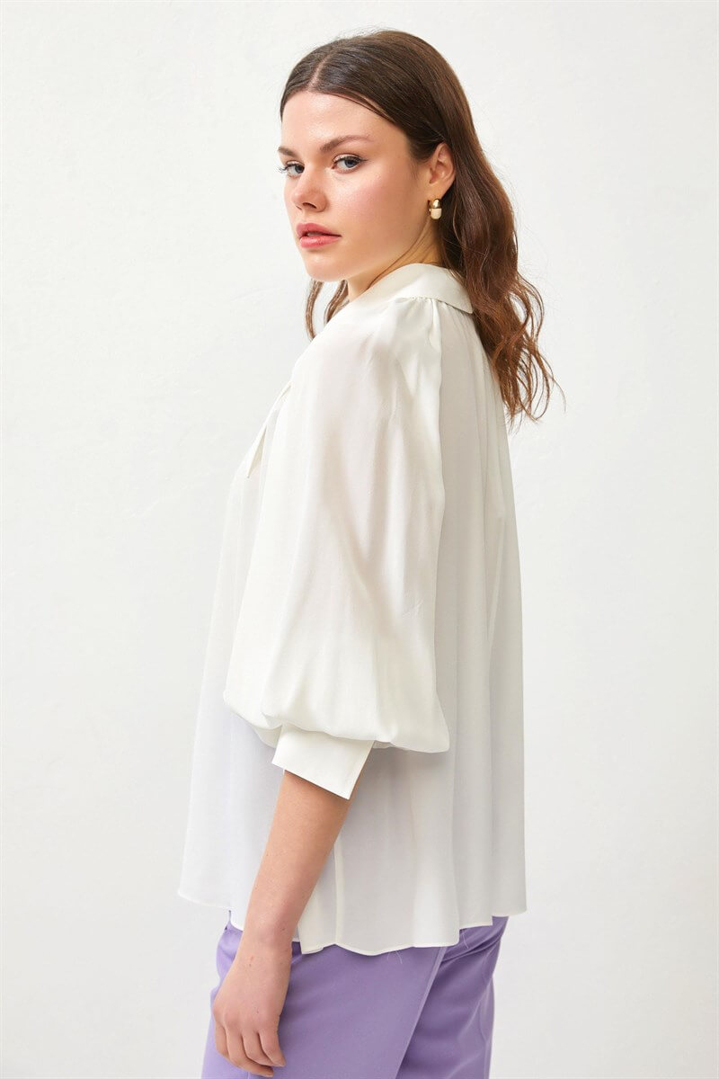 Ekru Balon Kol Yaka Detaylı BluzST060W30699001