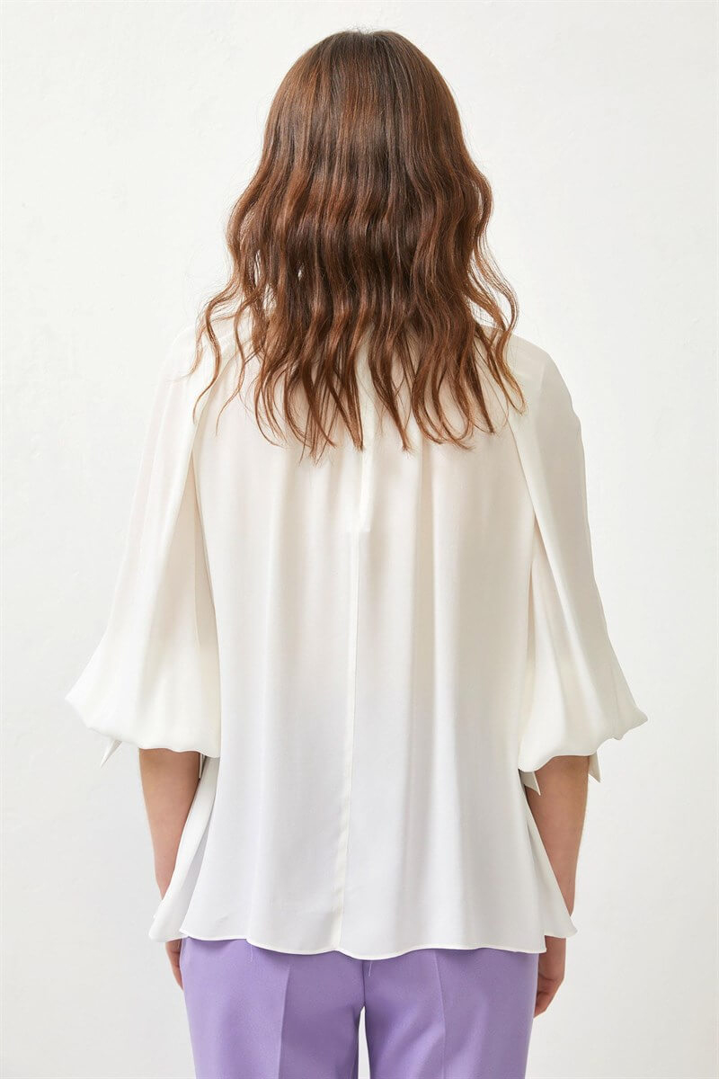 Ekru Balon Kol Yaka Detaylı BluzST060W30699001