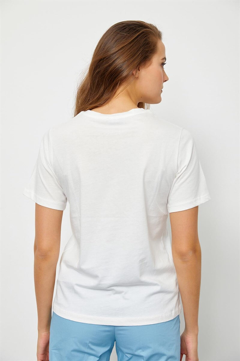 Ekru Baskılı Kısa Kol T-ShirtST060S71183007