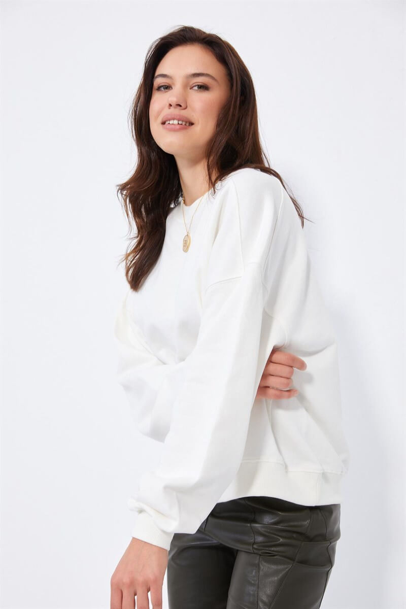 Ekru Bisiklet Yaka Oversize S-ShirtST040W72011004