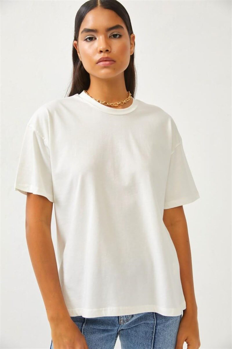 Ekru Bisiklet Yaka Oversize T-ShirtST060S71270002