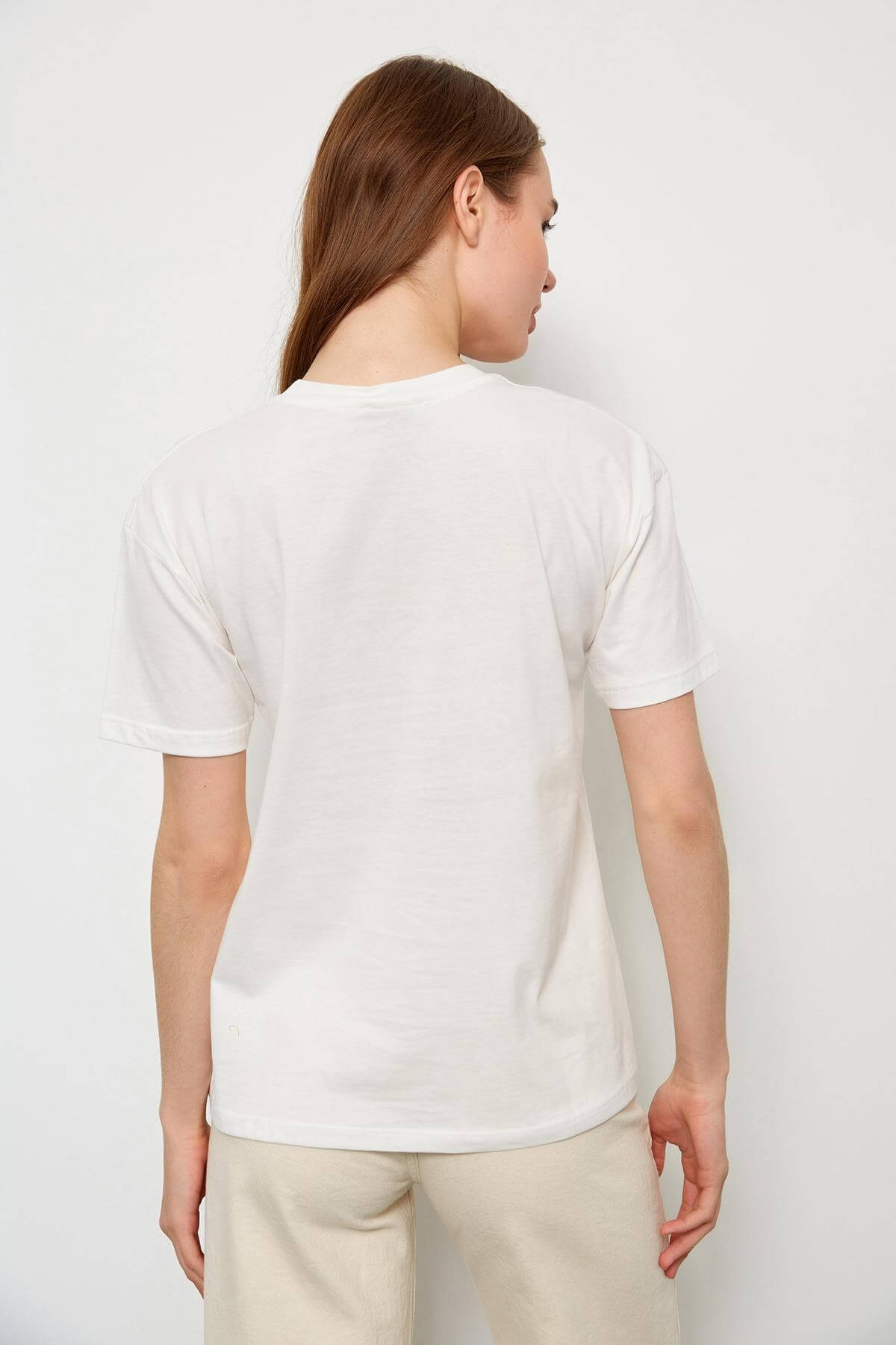 Ekru Kısa Kol Baskılı T-ShirtST060S71236001