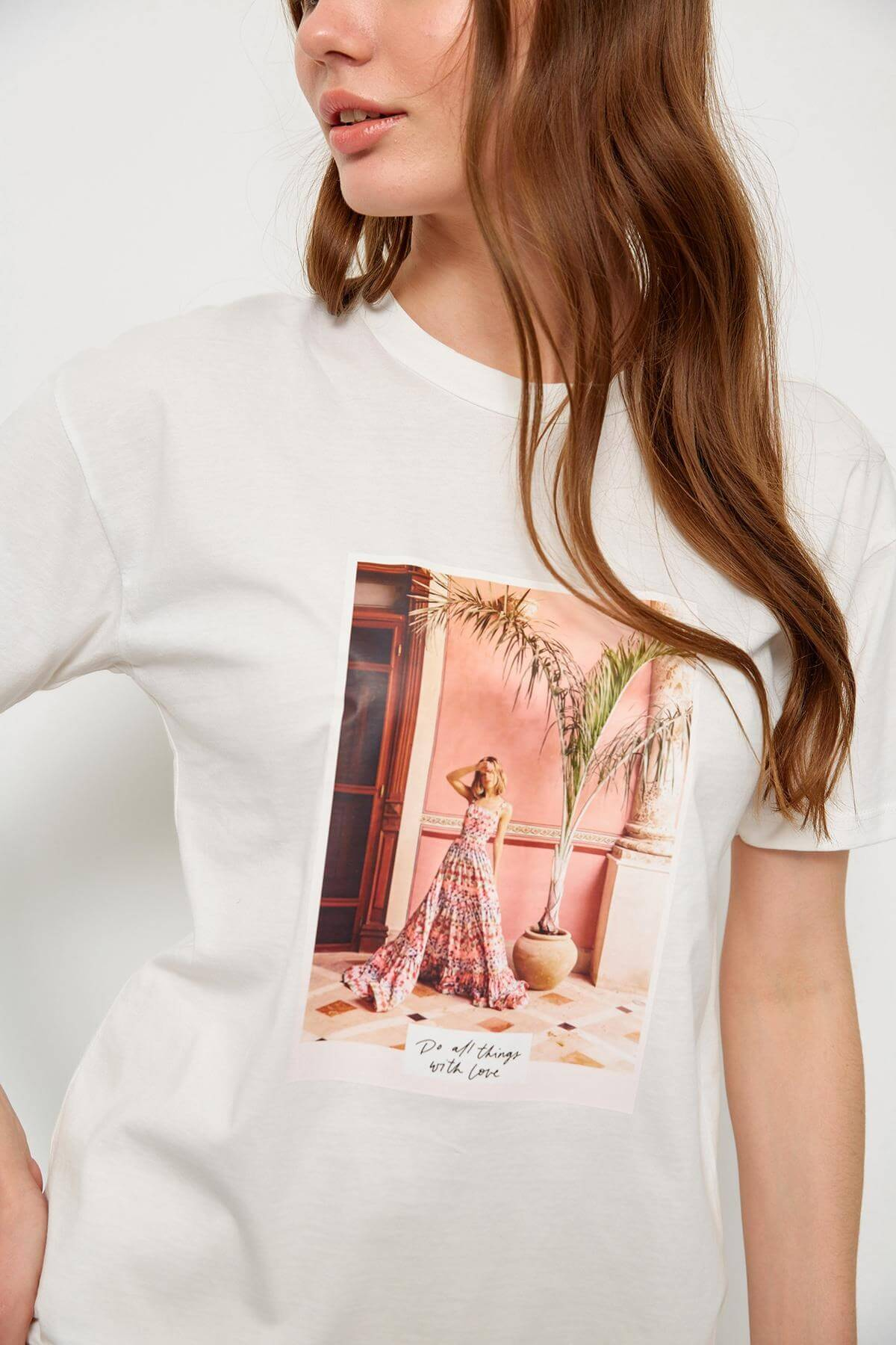 Ekru Kısa Kol Baskılı T-ShirtST060S71236001