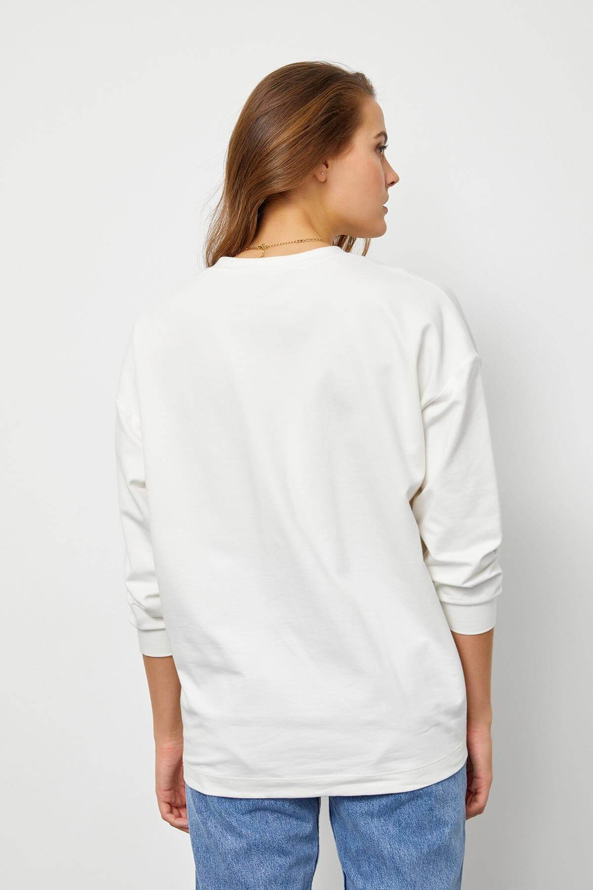 Ekru-Lila Biisklet Yaka Color Block SweatshirtST060S72080001
