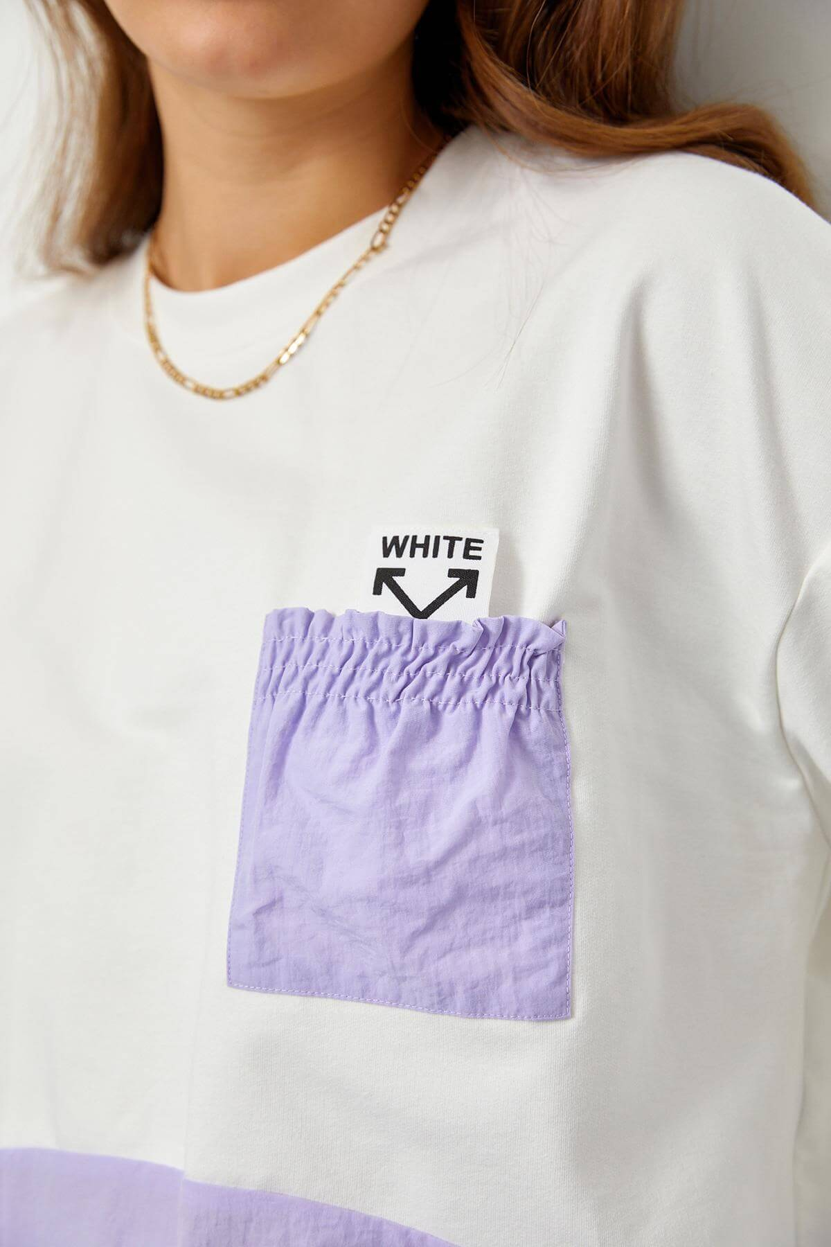 Ekru-Lila Biisklet Yaka Color Block SweatshirtST060S72080001