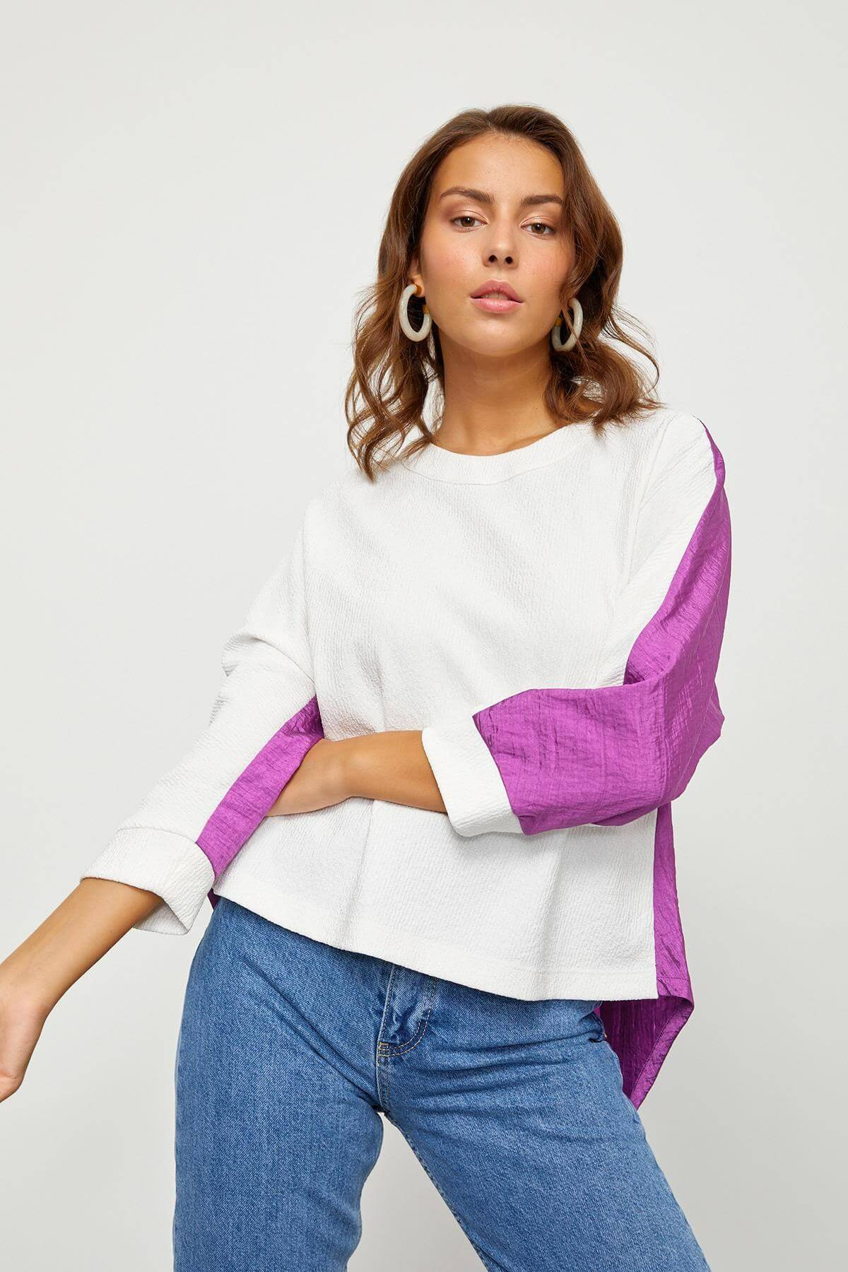 Ekru-Mor Color Block Truvakar Kol TunikST060S6508701