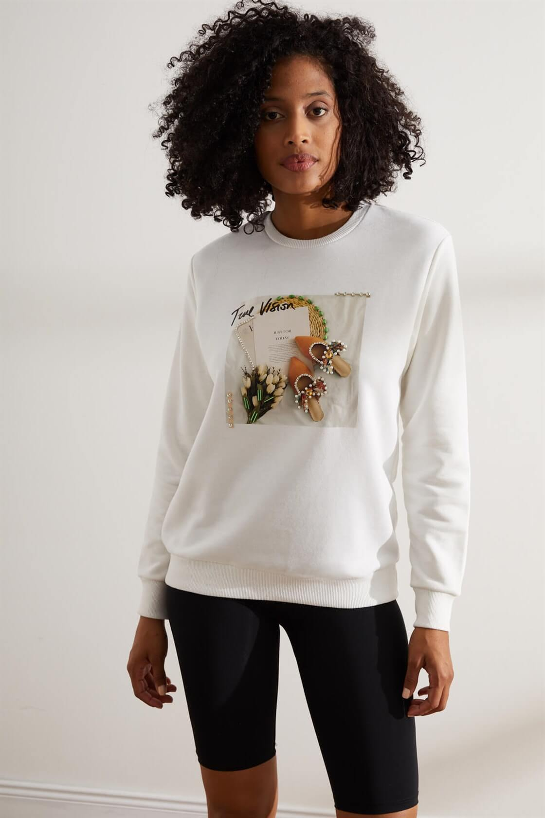 Ekru Time Vision Slogan Baskılı SweatshirtST060W7208101