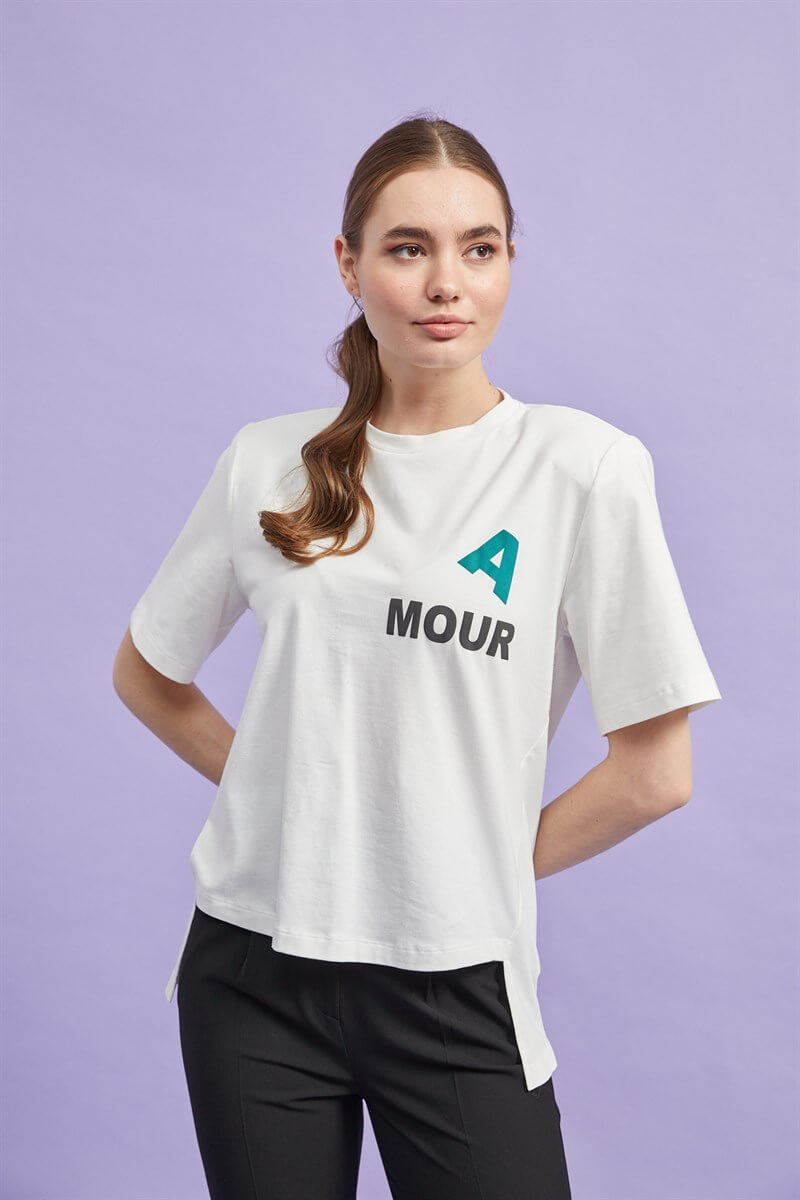 Ekru Vatkalı Kısa Kol T-ShirtST060W71239002