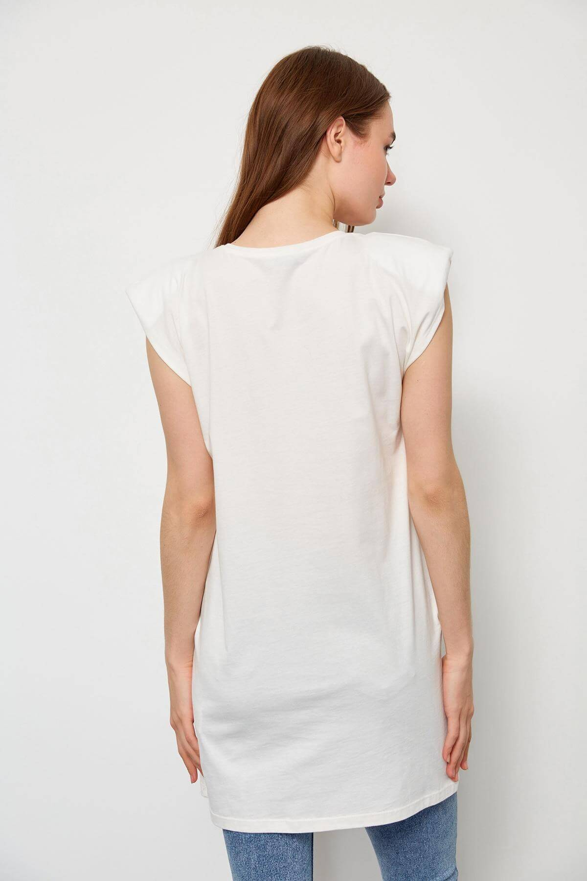 Ekru Vatkalı Kolsuz T-ShirtST060S71228002