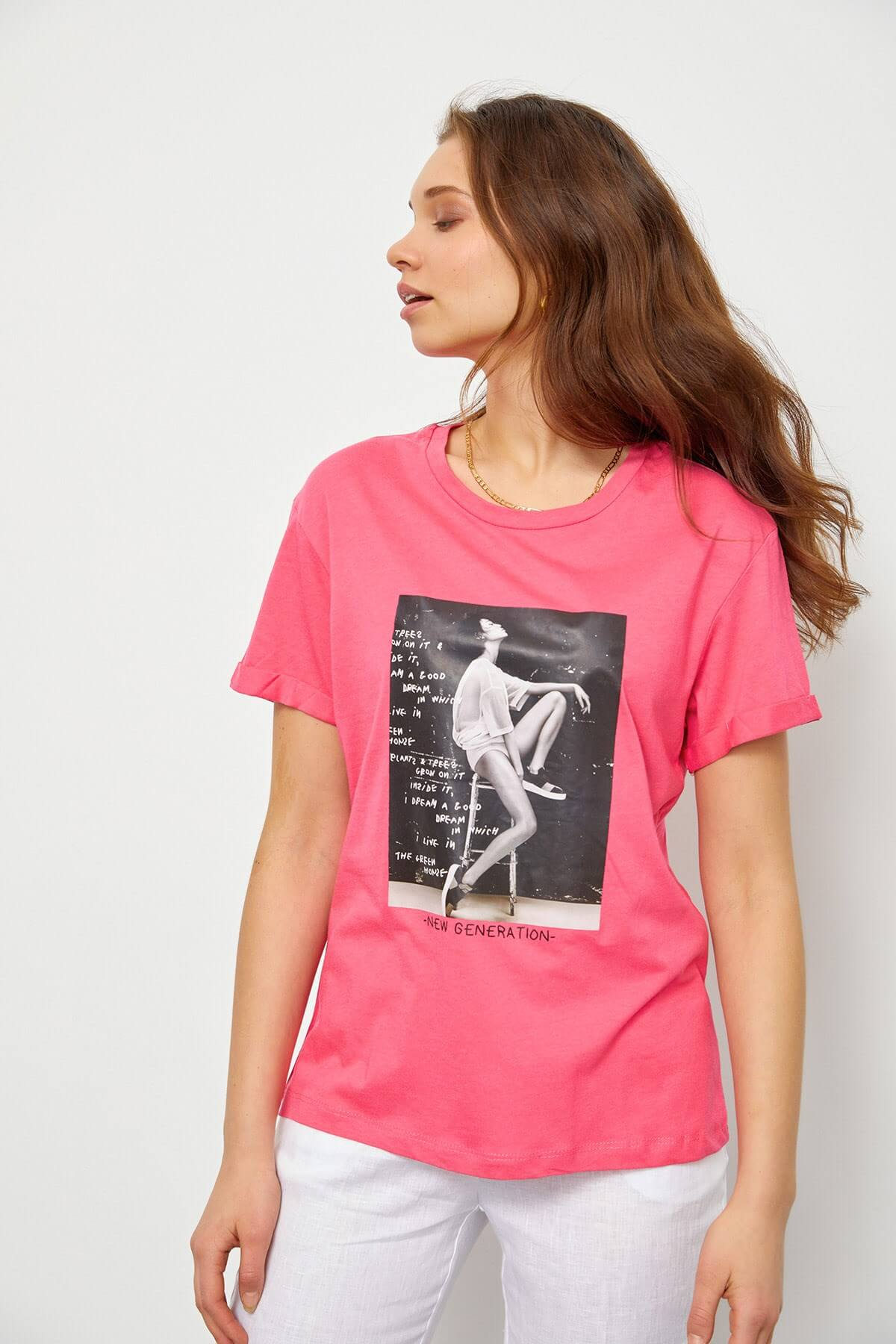 Fuşya Baskılı Kısa Kol T-ShirtST060S71190002