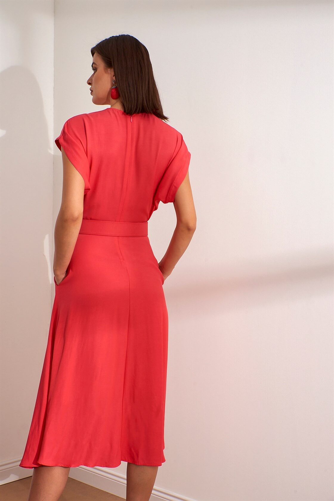 Gül Kurusu Kemerli Midi Boy ElbiseST050S4098701