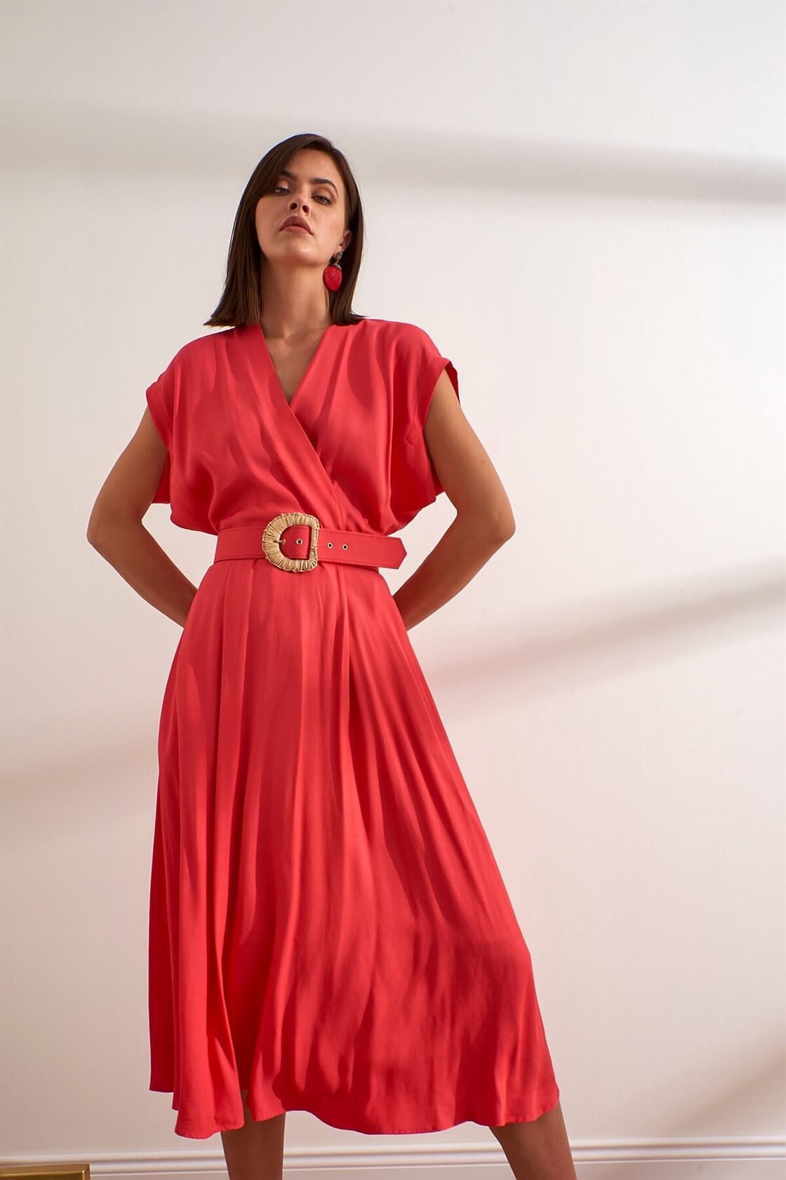 Gül Kurusu Kemerli Midi Boy ElbiseST050S4098701