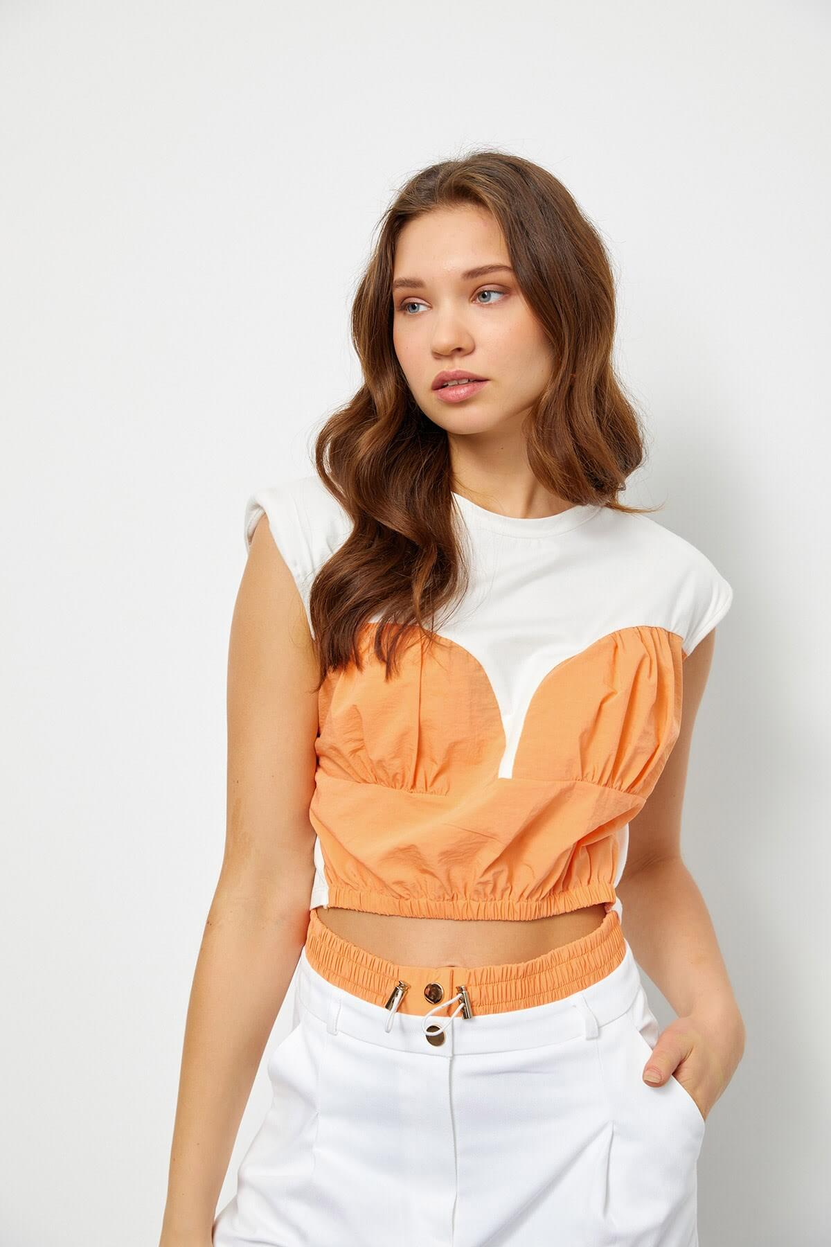 Güneş Turuncusu Color Block Crop TopST060S3053801