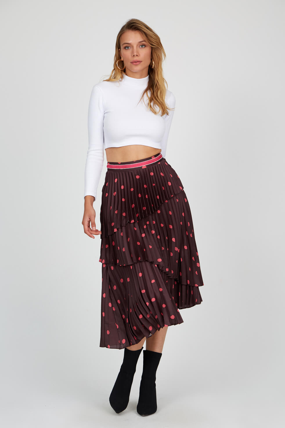 Kahve-Pembe Normal Bel Midi Etek