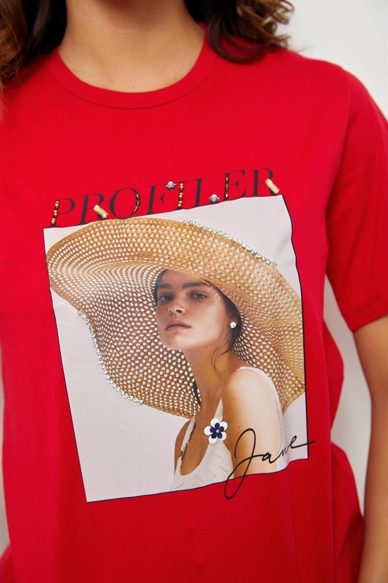 Kırmızı Baskılı Kısa Kol T-ShirtST060S71190016