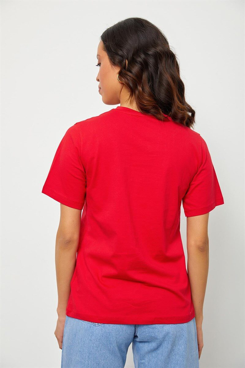 Kırmızı Baskılı Kısa Kol T-ShirtST060S71190016