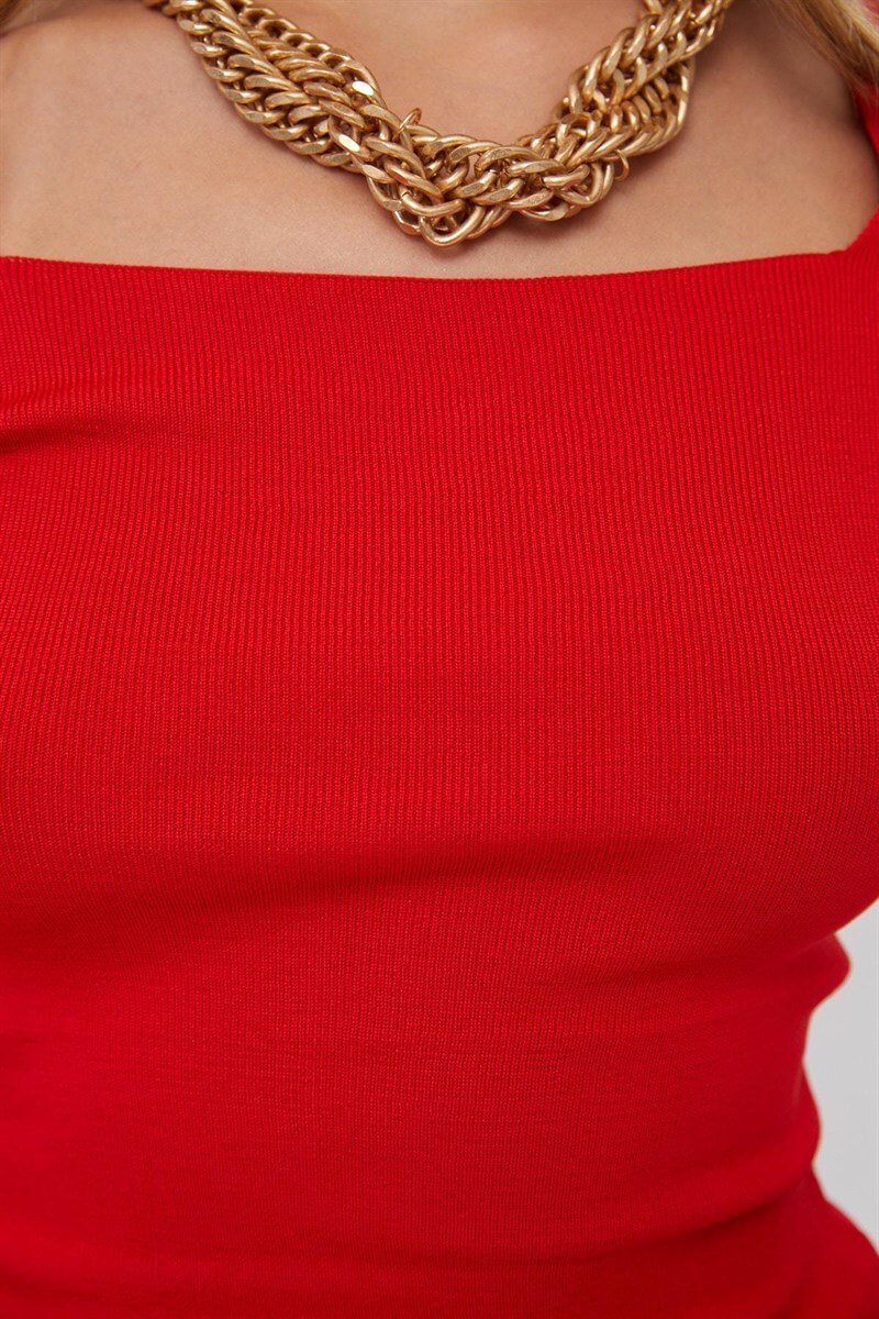 Kırmızı Uzun Kol Kare Yaka TrikoST060S94152004