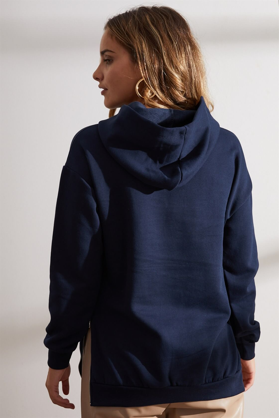 Koyu Lacivert Kapüşonlu Baskılı SweatshirtST060W7208301